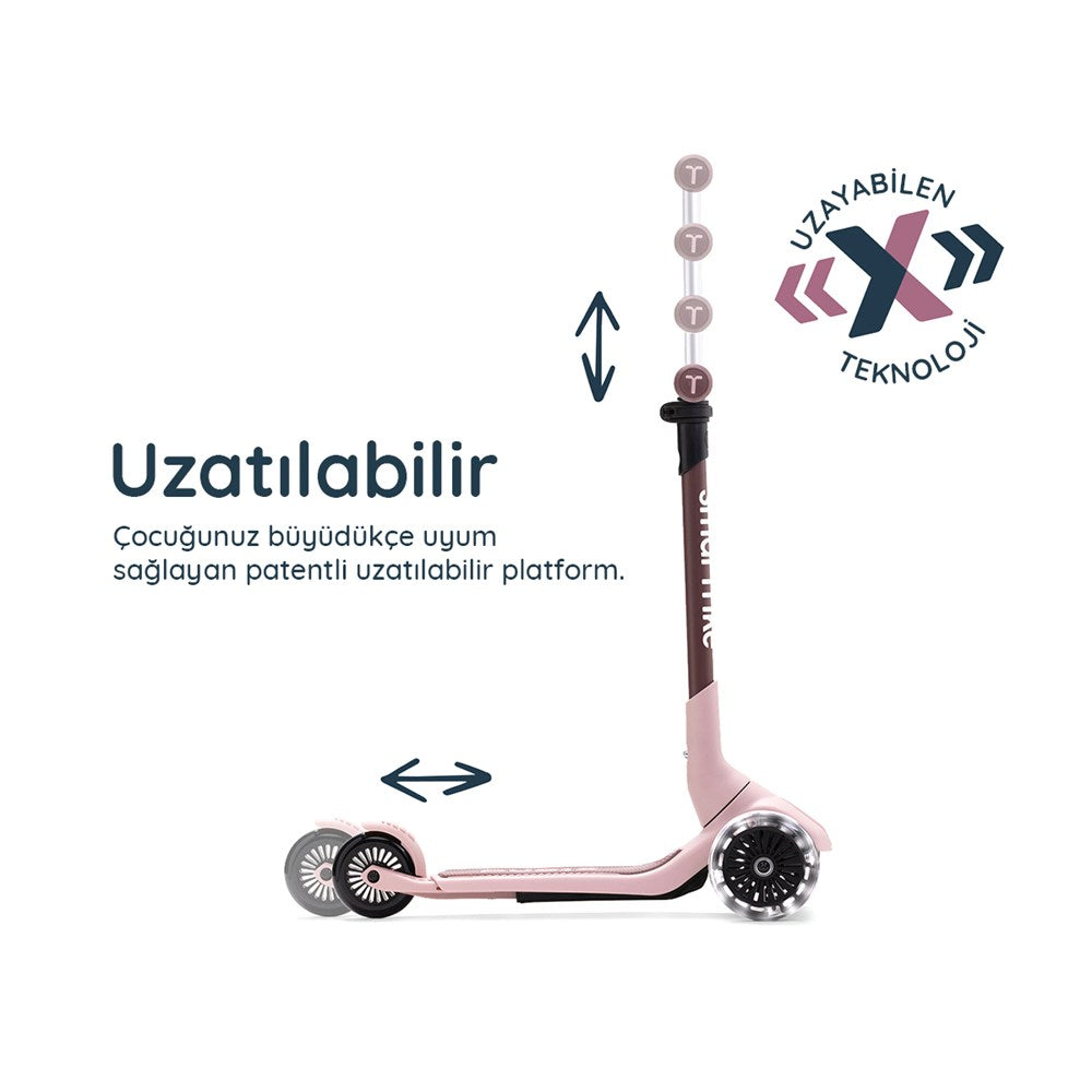 SmarTrike Xtend Mini-Ride 4 Aşamalı Büyüyen Oturaklı Scooter – 1-9 Yaş Katlanabilir LED Tekerlekli - Coral Pink
