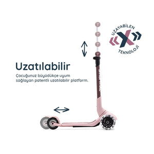 SmarTrike Xtend Mini-Ride 4 Aşamalı Büyüyen Oturaklı Scooter – 1-9 Yaş Katlanabilir LED Tekerlekli - Coral Pink
