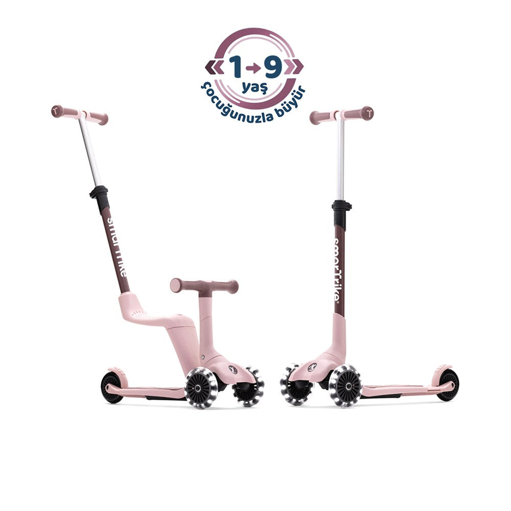 SmarTrike Xtend Mini-Ride 4 Aşamalı Büyüyen Oturaklı Scooter – 1-9 Yaş Katlanabilir LED Tekerlekli - Coral Pink