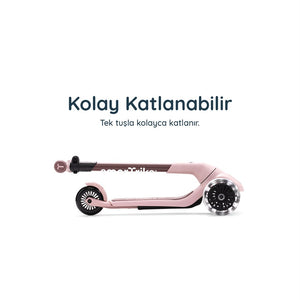 SmarTrike Xtend Mini-Ride 4 Aşamalı Büyüyen Oturaklı Scooter – 1-9 Yaş Katlanabilir LED Tekerlekli - Coral Pink