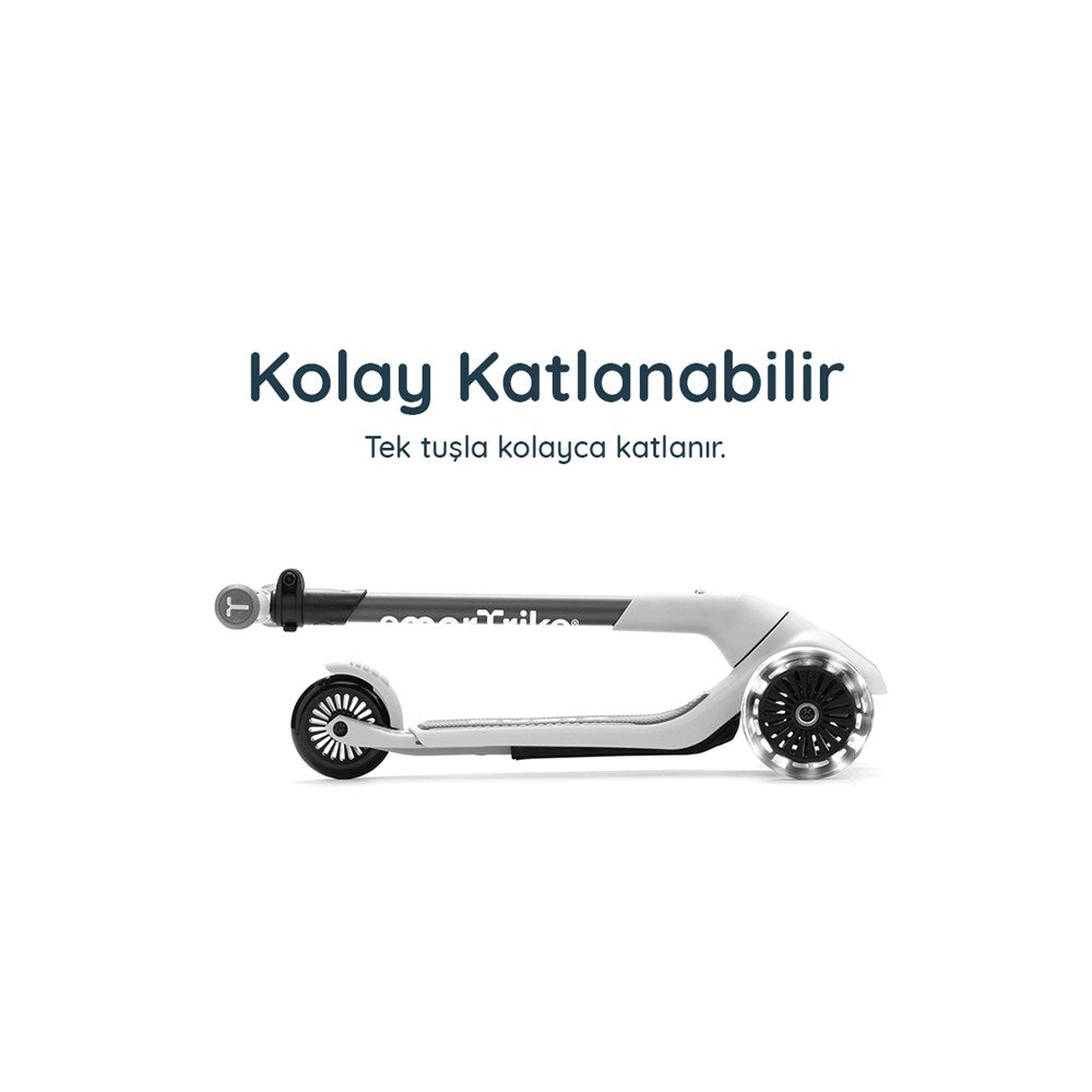 SmarTrike Xtend Mini-Ride 4 Aşamalı Büyüyen Oturaklı Scooter – 1-9 Yaş Katlanabilir LED Tekerlekli - Pearl Grey