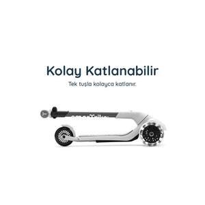 SmarTrike Xtend Mini-Ride 4 Aşamalı Büyüyen Oturaklı Scooter – 1-9 Yaş Katlanabilir LED Tekerlekli - Pearl Grey