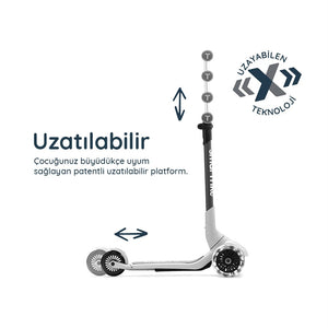 SmarTrike Xtend Mini-Ride 4 Aşamalı Büyüyen Oturaklı Scooter – 1-9 Yaş Katlanabilir LED Tekerlekli - Pearl Grey