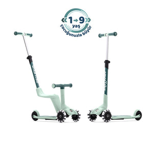 SmarTrike Xtend Mini-Ride 4 Aşamalı Büyüyen Oturaklı Scooter – 1-9 Yaş Katlanabilir LED Tekerlekli - Sage Green