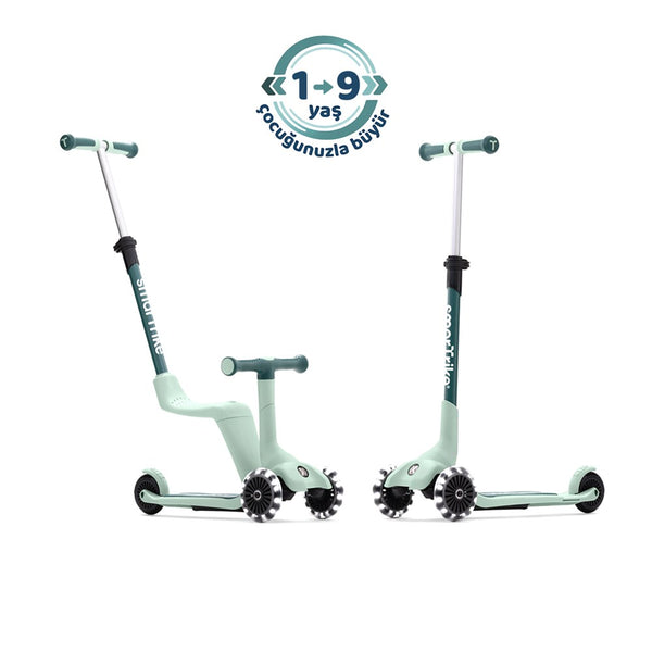SmarTrike Xtend Mini-Ride 4 Aşamalı Büyüyen Oturaklı Scooter – 1-9 Yaş Katlanabilir LED Tekerlekli - Sage Green