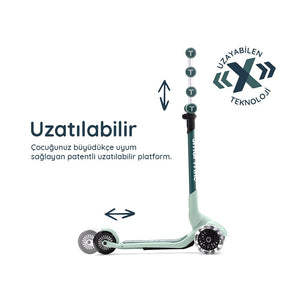 SmarTrike Xtend Mini-Ride 4 Aşamalı Büyüyen Oturaklı Scooter – 1-9 Yaş Katlanabilir LED Tekerlekli - Sage Green