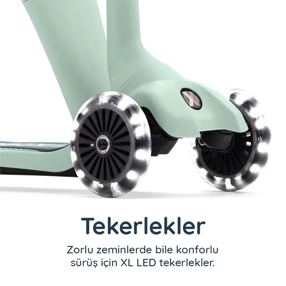 SmarTrike Xtend Mini-Ride 4 Aşamalı Büyüyen Oturaklı Scooter – 1-9 Yaş Katlanabilir LED Tekerlekli - Sage Green