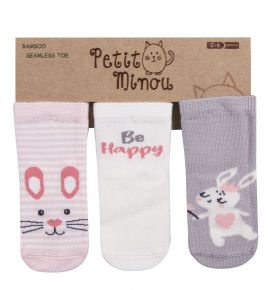 Petit Minou Kız Bebek 3Lü Happy Rabbit Soket Çorap