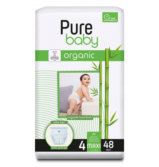 Pure Baby Organik Pamuklu Cırtlı 2Li Jumbo Külot Maxi 4 Numara 48 Adet
