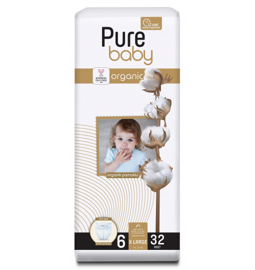 Pure Baby Organik Pamuklu Cırtlı 2Li Jumbo Xl 6 Numara 32 Adet