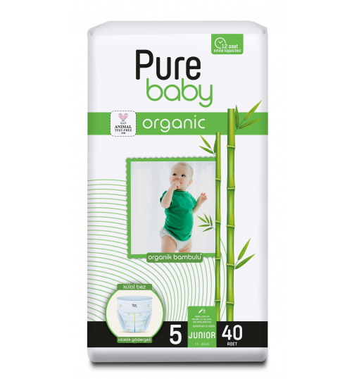Pure Baby Organik Pamuklu Cırtlı 2Li Jumbo Külot Junıor 5 Numara 40 Adet