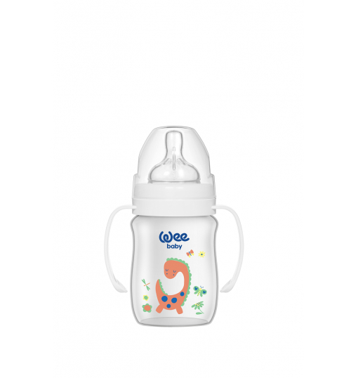 Wee Baby Klasik Plus Geniş Ağızlı Kulplu PP Biberon 150 ml - BEYAZ DİNOZOR
