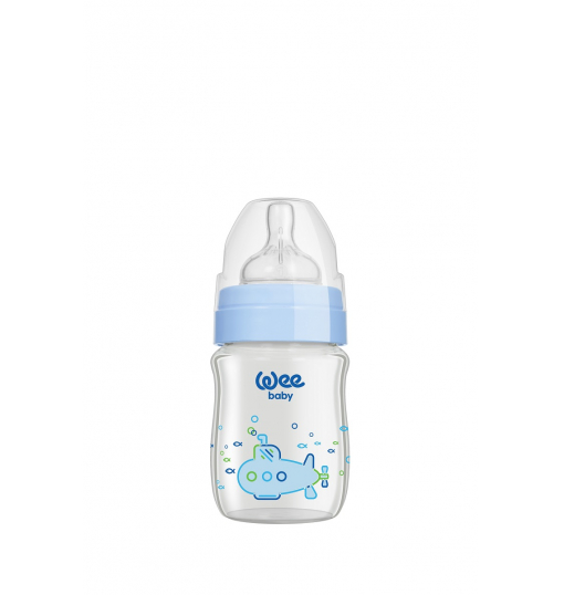 Wee Baby Klasik Plus Geniş Ağızlı Isıya Dayanıklı Cam Biberon 120 ml - Mavi