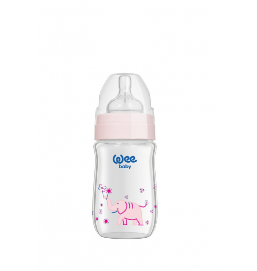 Wee Baby Klasik Plus Geniş Ağızlı Isıya Dayanıklı Cam Biberon 180 ml - Pembe