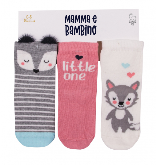 Mamma E Bambino Kız 3Lü 3D Sakallı Fox Soket Çorap
