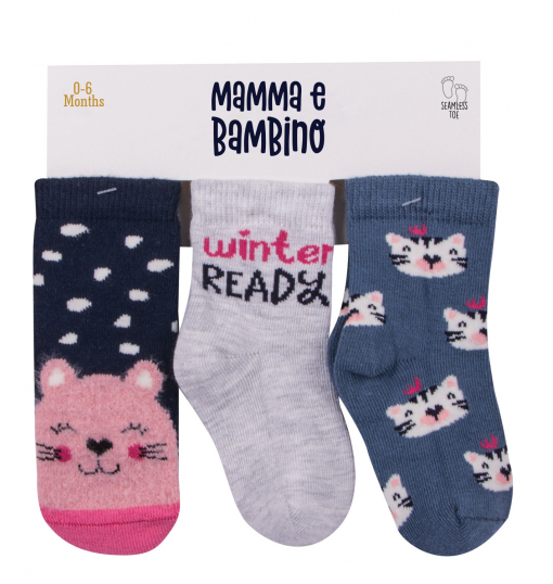 Mamma E Bambino Kız 3Lü Sakallı Cat Soket Çorap