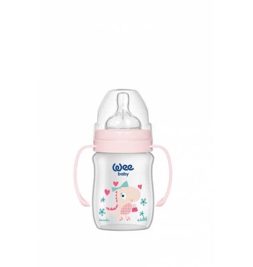 Wee Baby Klasik Plus Geniş Ağızlı Kulplu PP Biberon 150 ml - Pembe Dinazor