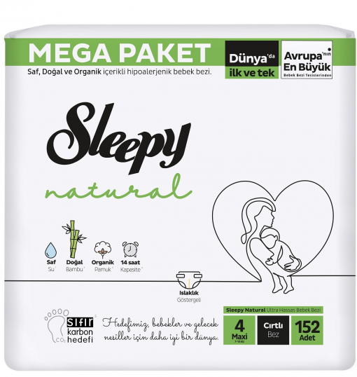 Sleepy Natural Bebek Bezi Mega Fırsat Maxi 4 Numara 152 Adet