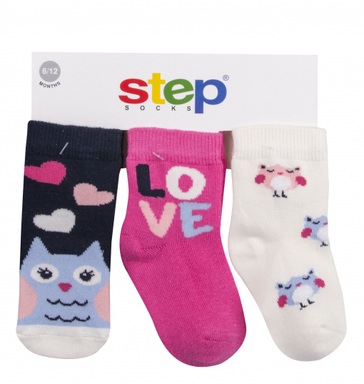 Step Kız Çocuk 2Li Altıbaskılı Love Owl Soket Çorap