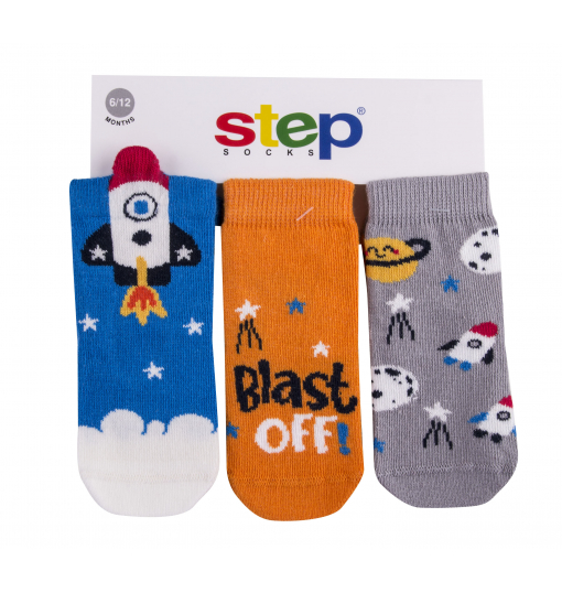 Step Erkek Bebek 3Lü 3D Roket Çorap