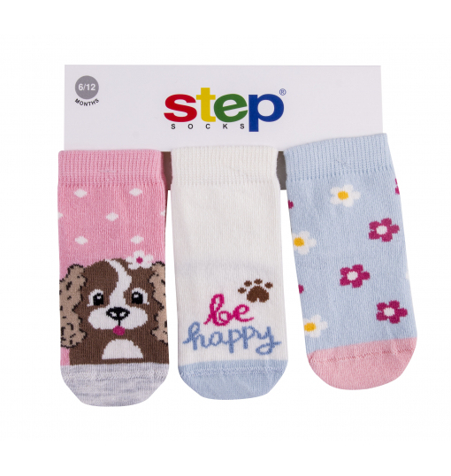 Step Kız Bebek 3Lü Be Happy Dog Çorap