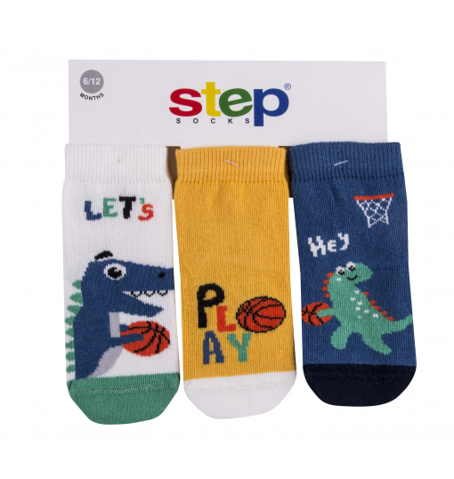 Step Erkek Bebek 3Lü LetS Dıno Çorap