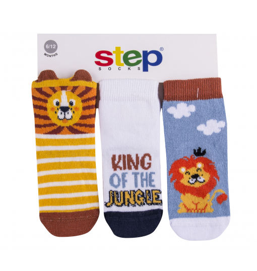 Step Erkek Bebek 3Lü 3D Kıng Lıon Çorap