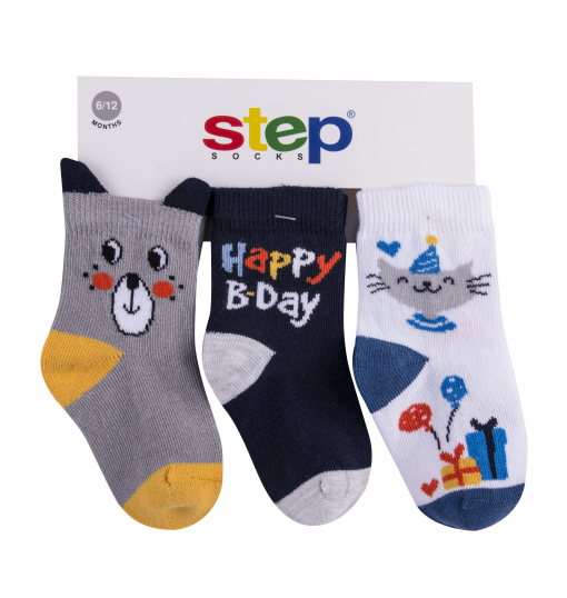 Step Kız Bebek 3Lü 3D Cat B-Day Çorap
