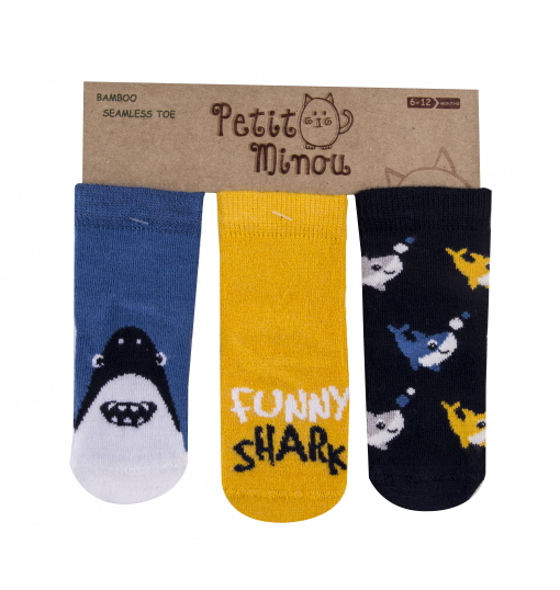 Petit Minou Erkek Bebek 3Lü Cute Shark Çorap
